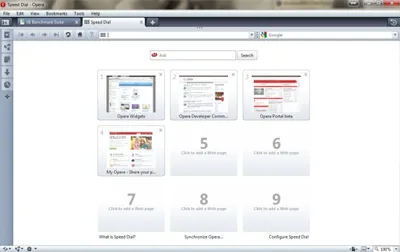 Opera’s User Interface Showing The Speed Dial Function