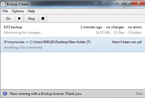Bvckup 2 beta- interface