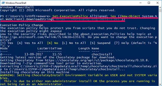 Chocolatey install
