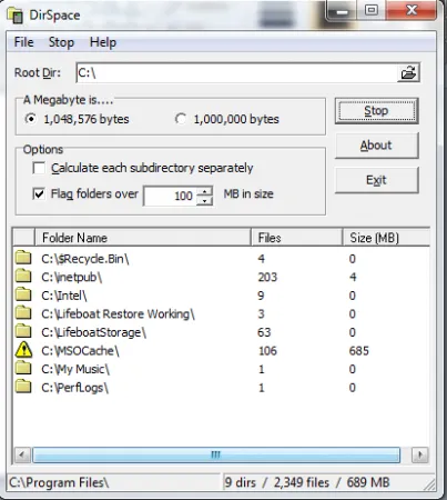 Using this folder space calculator