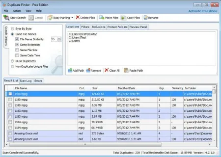 Duplicate Finder found duplicate files