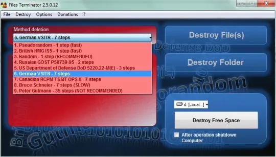 Files Terminator- main interface