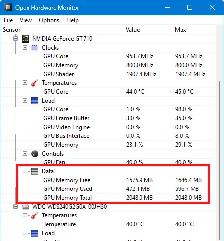 Open Hardware Monitor GPU Memory