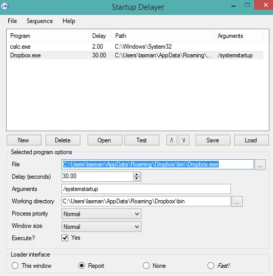 Startup Delayer- interface