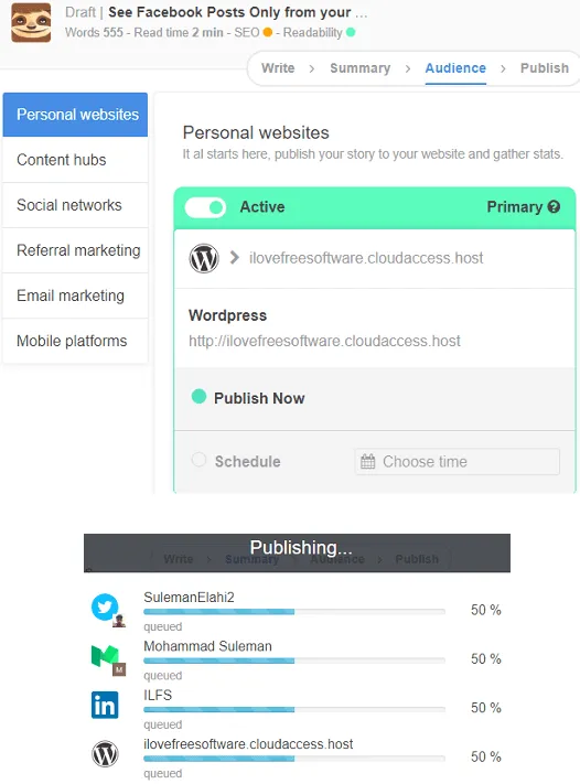 Story Chief publishing in action