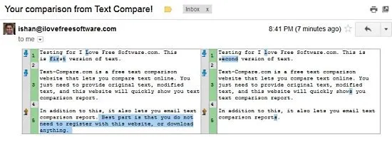 Text Comparison Email
