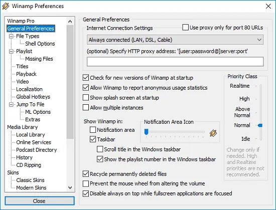 Winamp Preferences option