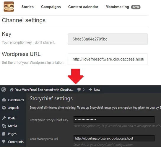 WordPress settings Story Chief