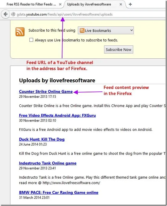 YouTube feeds -preview without images