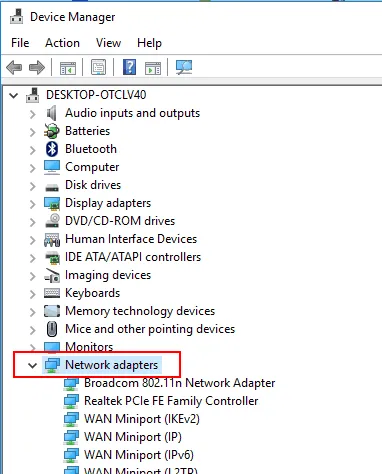 access Network adapters in Device Manager