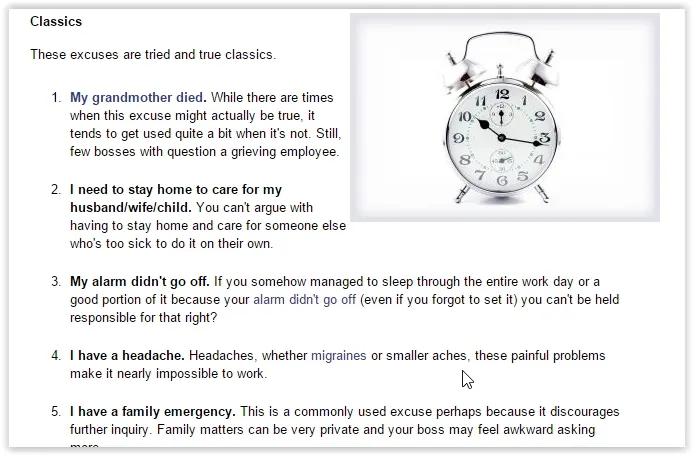best excuses for missing work