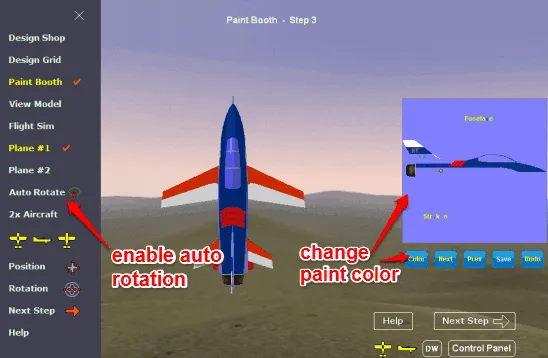 change paint of plane and other settings