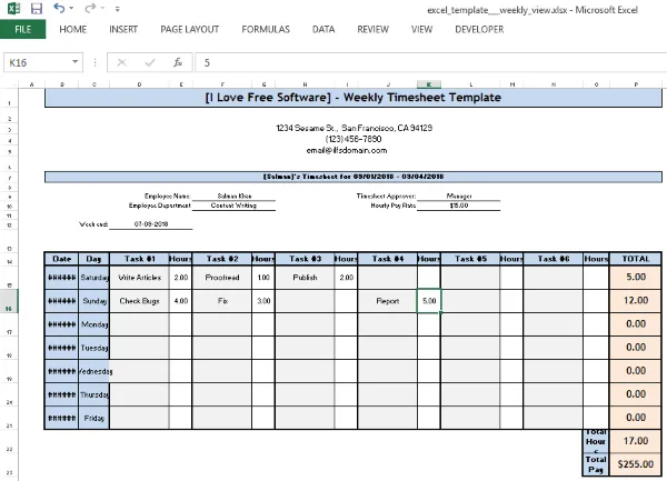 Weekly Timesheet Template (by ClickTime)