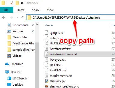 copy folder path of sherlock tool