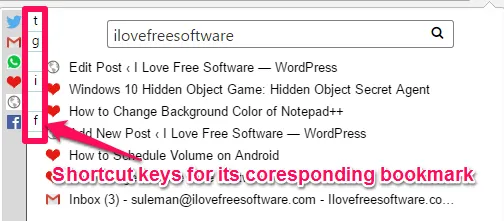 Devmark opening bookmark using shortcut