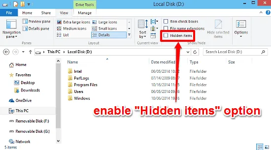 enable hidden items