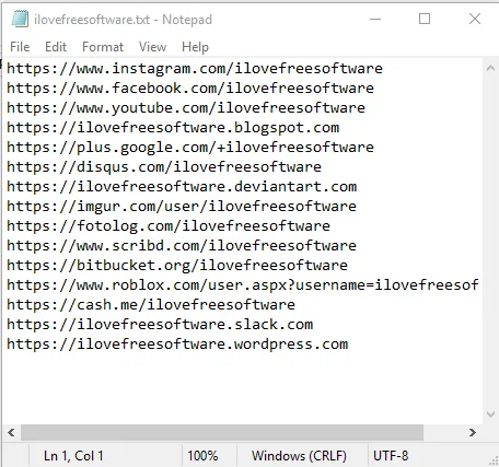 list of websites where specified username is already taken