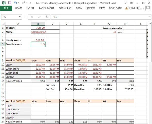 Monthly Basic Timesheet