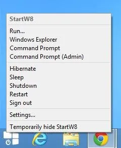 quick menu for startW8