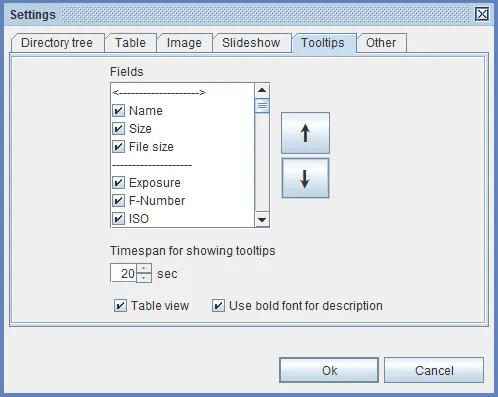 select exif data fields to show