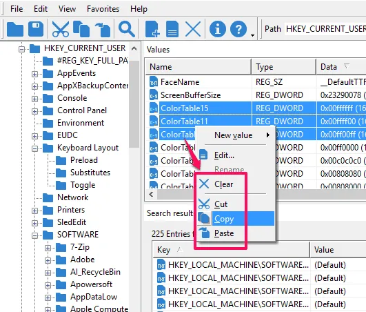 select multiple keys or values and cut or move them