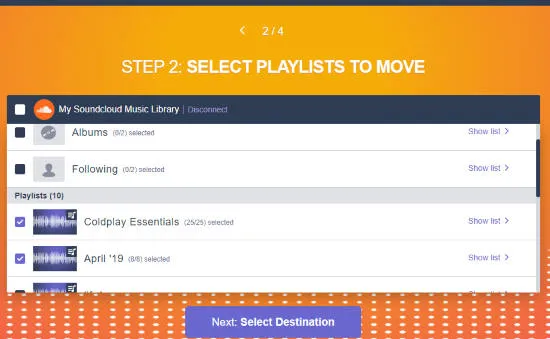 select playlists and tracks