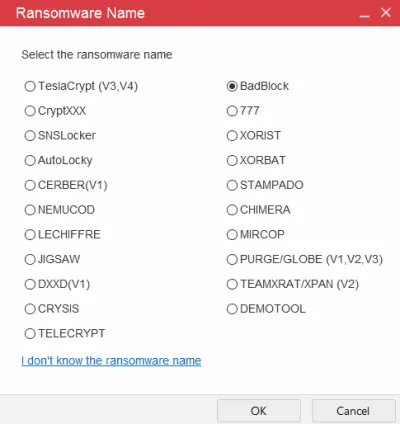 select ransomware name