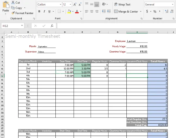 Semi-Monthly Timesheet
