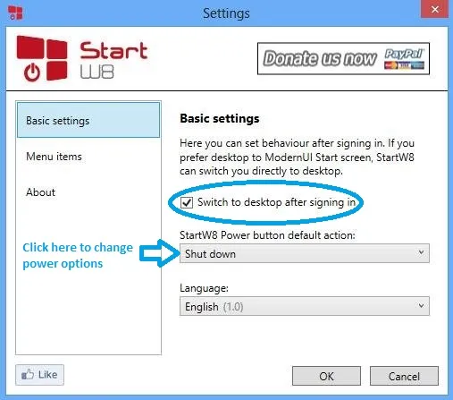 startw8 setting