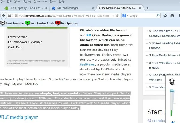 text to speech addons firefox 2