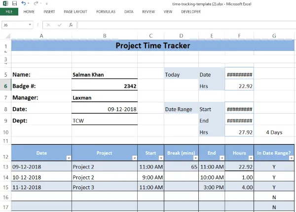 Time Tracking Template (by Time Clock MTS)