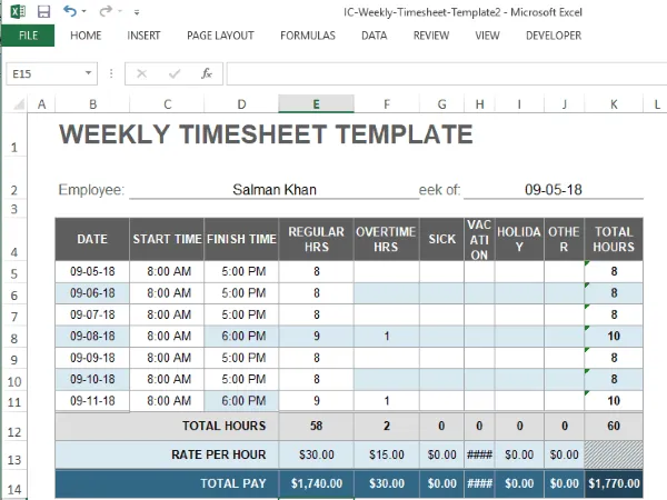 Weekly Timesheet Template (by Smartsheet)