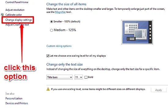 windows 10 change display settings