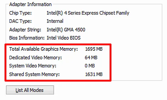 windows 10 graphics memory check